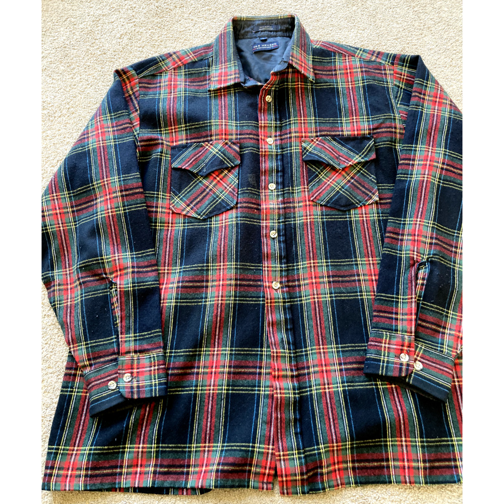 VTG Van Heusen Winterweights Flannel Shirt Mens Large Red Plaid